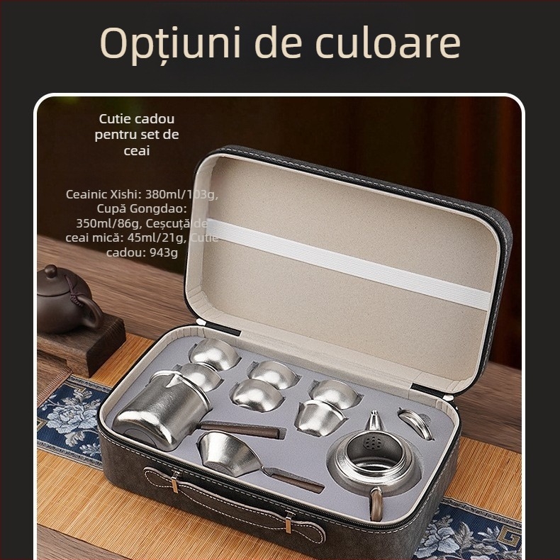 Set ceainic din titan pur pentru ceai Kung Fu, pentru casă și drumeții, cadou premium de lux