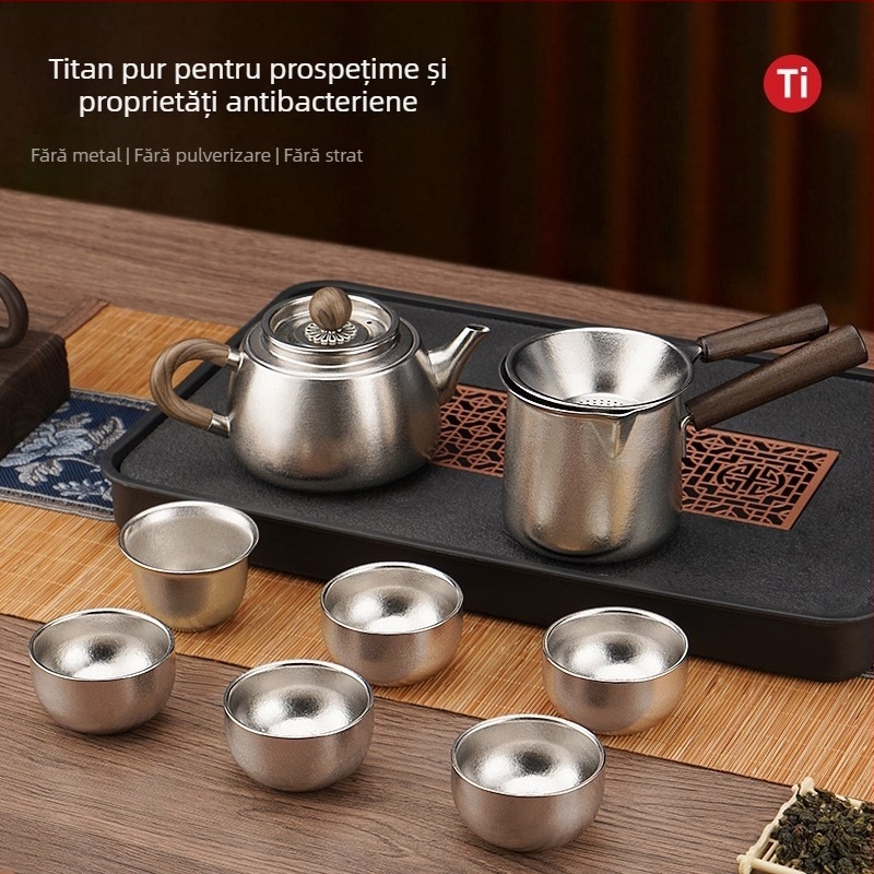 Set ceainic din titan pur pentru ceai Kung Fu, pentru casă și drumeții, cadou premium de lux