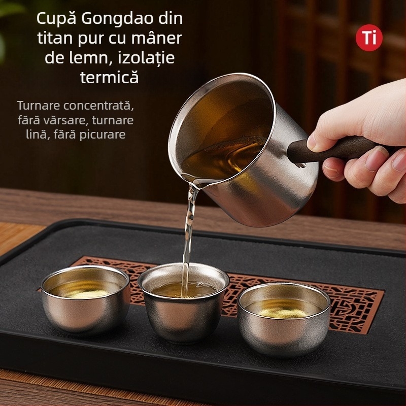 Set ceainic din titan pur pentru ceai Kung Fu, pentru casă și drumeții, cadou premium de lux