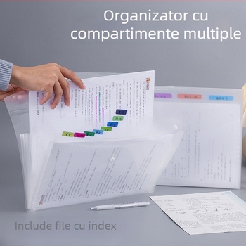 Mapă A4 cu acordeon cu mai multe compartimente, inserții transparente pentru documente, pentru școală și birou