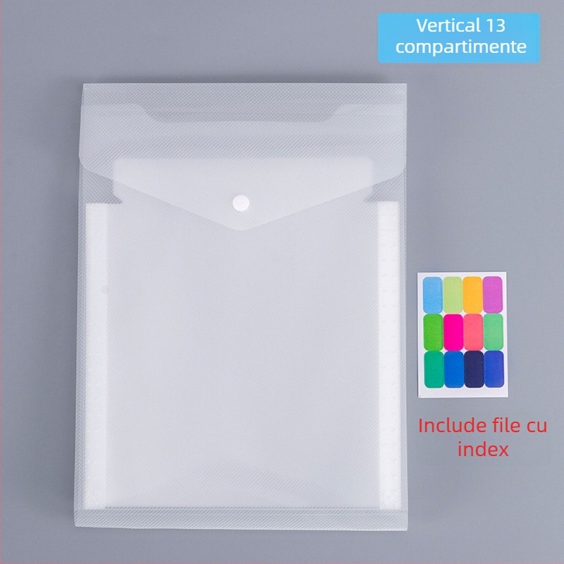 Mapă A4 cu acordeon cu mai multe compartimente, inserții transparente pentru documente, pentru școală și birou
