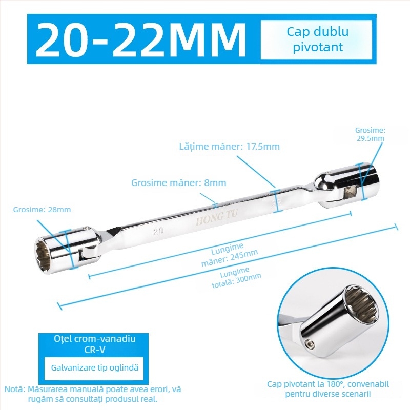 Hongtu cheie cu soclu cu două capete, cap rotativ în formă de floare, cap mobil înclinat, 8–22 mm