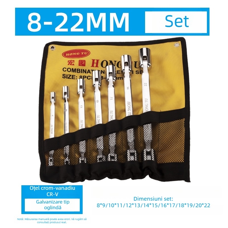 Hongtu cheie cu soclu cu două capete, cap rotativ în formă de floare, cap mobil înclinat, 8–22 mm