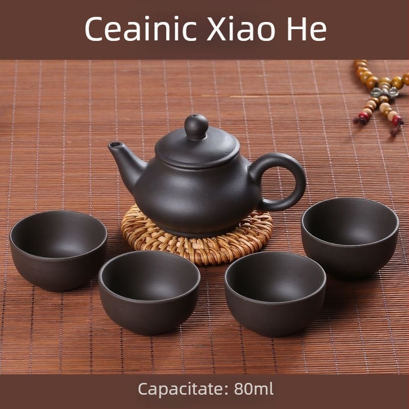 Ceainic din lut mov cu patru cești, set Gongfu compact, ceramică Yixing, ceainic cu filtru din lut roșu, capacitate mare