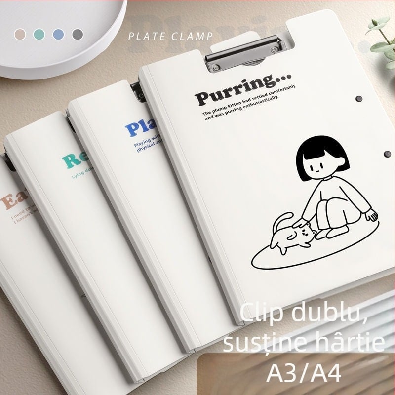 Clipboard de birou cu design caricatură pentru documente A4/A3, depozitare și organizare, clemă pentru mai multe pagini, planșă de desen
