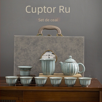Set Kung Fu ceai cu formă de petală, ceramic Ru Kiln, pentru uz casnic, ceainic și cești în stil chinezesc