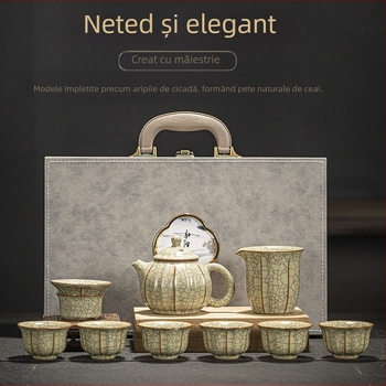Set Kung Fu ceai cu formă de petală, ceramic Ru Kiln, pentru uz casnic, ceainic și cești în stil chinezesc