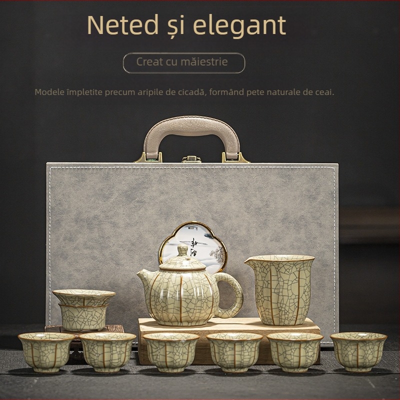 Set Kung Fu ceai cu formă de petală, ceramic Ru Kiln, pentru uz casnic, ceainic și cești în stil chinezesc