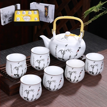 Set de ceai Ding Kiln cu mâner ridicat, ceainic ceramic cu filtru și căni, capacitate mare, pentru uz casnic
