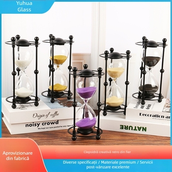 Clepsidră de birou din sticlă, decor minimalist modern cu artă din fier în stil vintage, temporizare de 15 minute, cadou ideal
