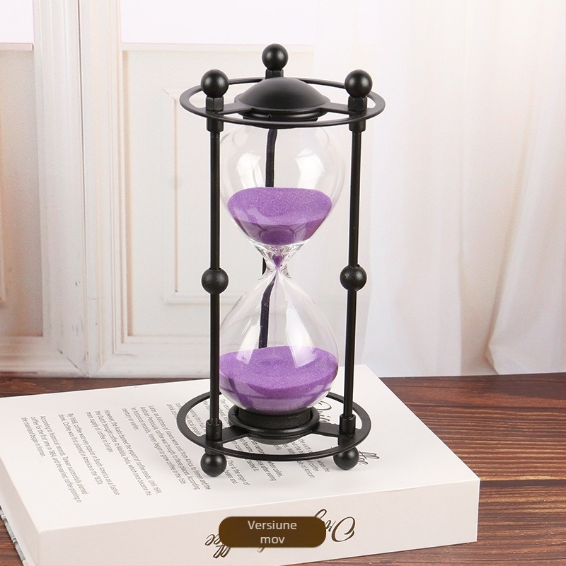 Clepsidră de birou din sticlă, decor minimalist modern cu artă din fier în stil vintage, temporizare de 15 minute, cadou ideal
