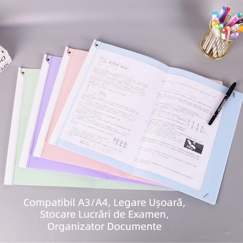 Clip A3 cu braț rotativ, transparent, multicolor, pentru documente și foi de examen