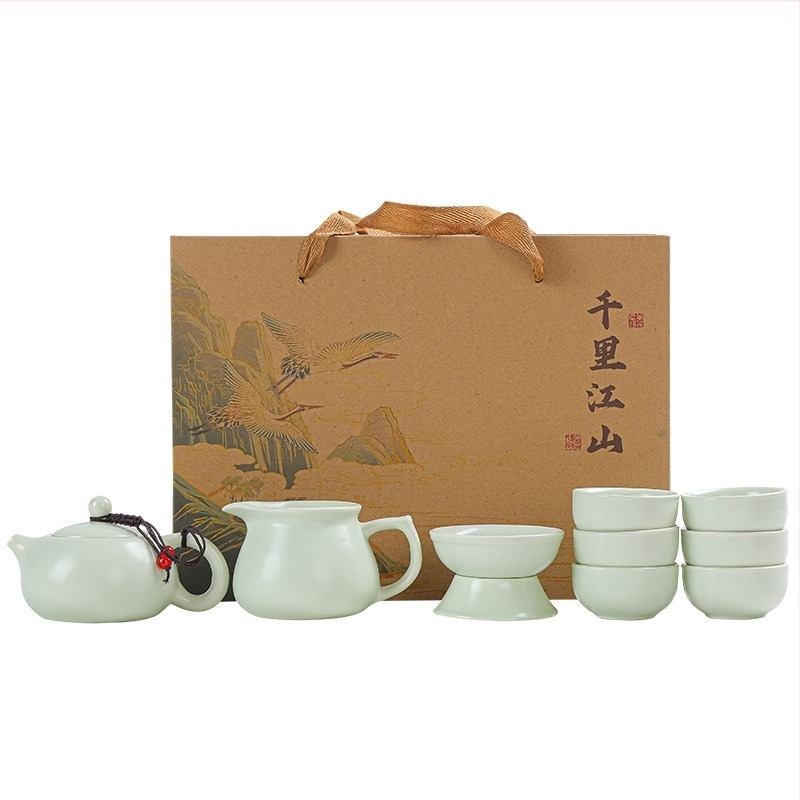 Set ceai ceramic Kung Fu Dingyao în cutie cadou, portabil pentru casă și birou, personalizabil, glazură colorată, calitate de primă clasă