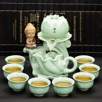 Set de ceai semi-automat pentru uz casnic, ceainic și ceașcă din ceramică, design cu măcinare din piatră, modern și simplu, set rotativ Kung Fu pentru ceai
