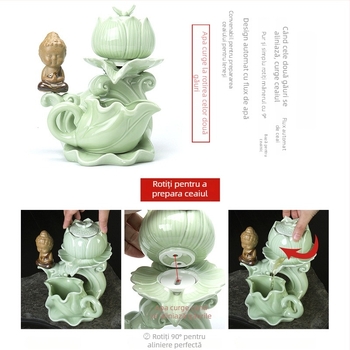 Set de ceai semi-automat pentru uz casnic, ceainic și ceașcă din ceramică, design cu măcinare din piatră, modern și simplu, set rotativ Kung Fu pentru ceai