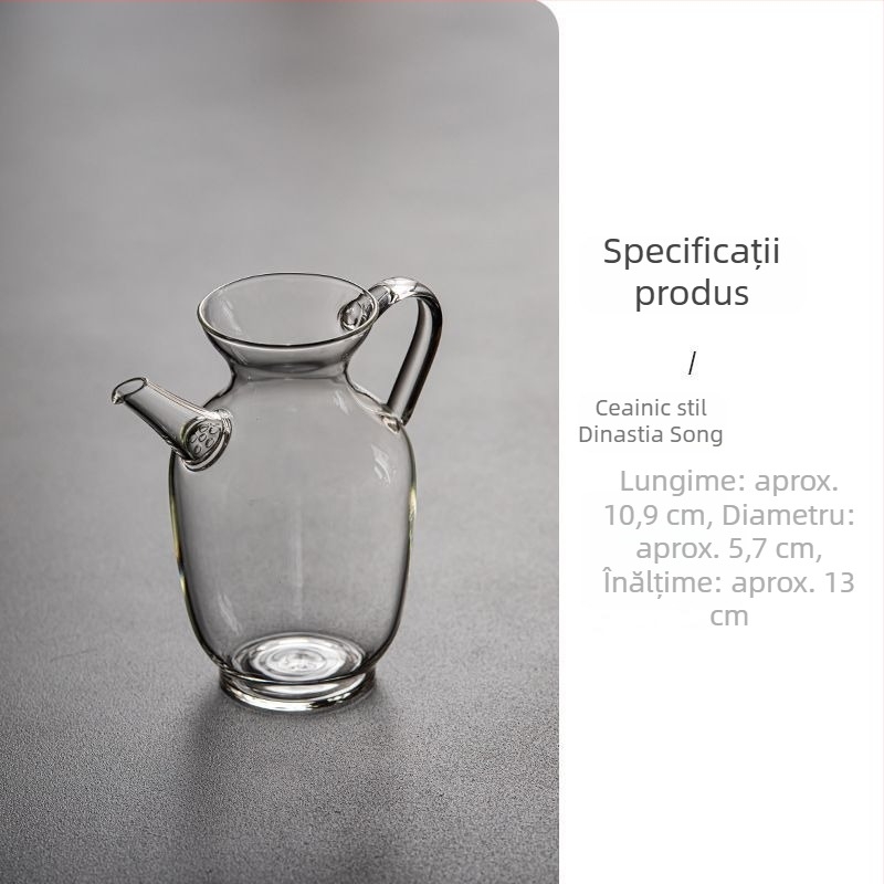 Ceainic în stilul dinastiei Song, set ceai cu un ceainic și două cești, set Gongfu pentru gazduire acasă, sticlă borosilikat de înaltă rezistență