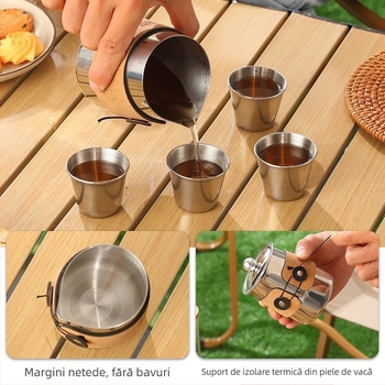 Set de ceai din oțel inoxidabil 304 pentru călătorii și casă – ceainic portabil și cești