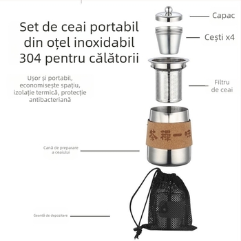 Set de ceai din oțel inoxidabil 304 pentru călătorii și casă – ceainic portabil și cești