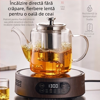 Ceainic din sticlă cu capacitate mare pentru uz casnic, sistem de separare ceai-apă, rezistent la temperaturi înalte, sticlă borosilicată