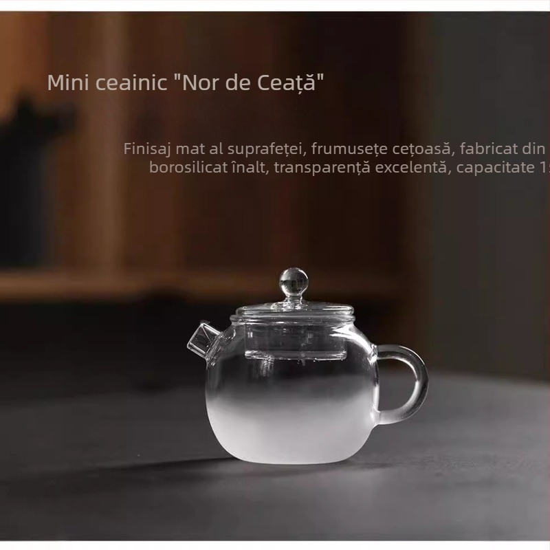 Ceainic în stil japonez din sticlă tulbure, mini ceainic Kung Fu, set de ceai rezistent la temperaturi înalte