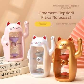 Cronometru cu nisip Maneki Neko pentru copii, ornament de birou drăguț pentru gestionarea timpului, 30 de minute, cadou de ziua de naștere