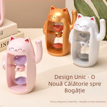 Cronometru cu nisip Maneki Neko pentru copii, ornament de birou drăguț pentru gestionarea timpului, 30 de minute, cadou de ziua de naștere