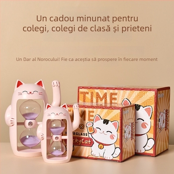 Cronometru cu nisip Maneki Neko pentru copii, ornament de birou drăguț pentru gestionarea timpului, 30 de minute, cadou de ziua de naștere