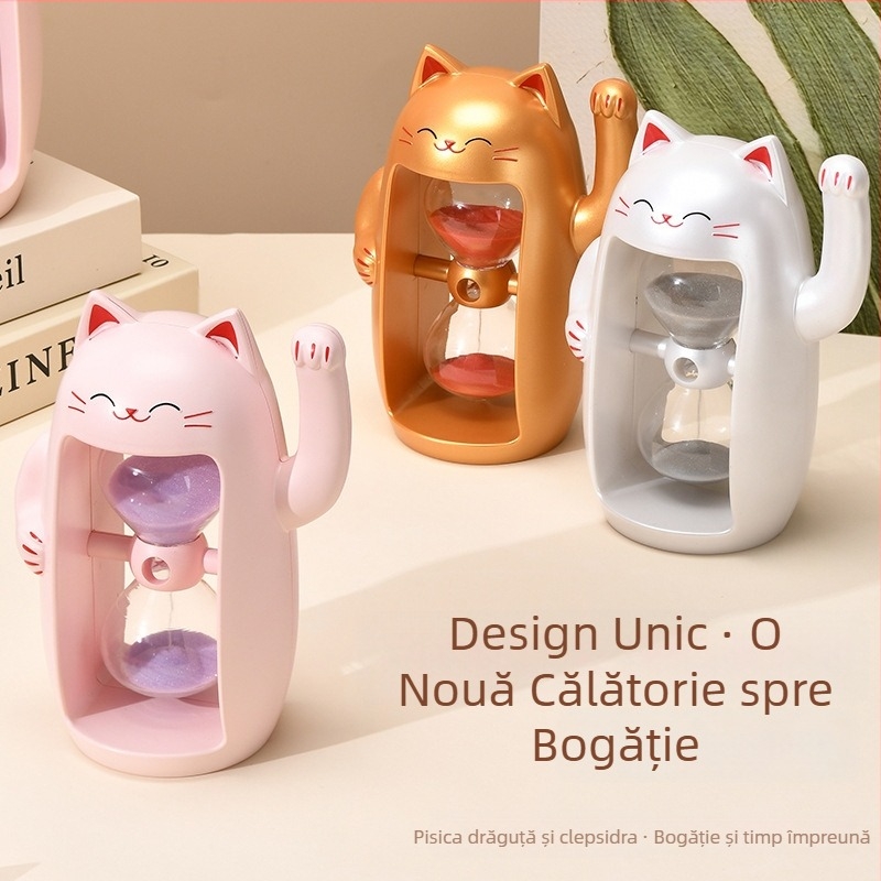 Cronometru cu nisip Maneki Neko pentru copii, ornament de birou drăguț pentru gestionarea timpului, 30 de minute, cadou de ziua de naștere
