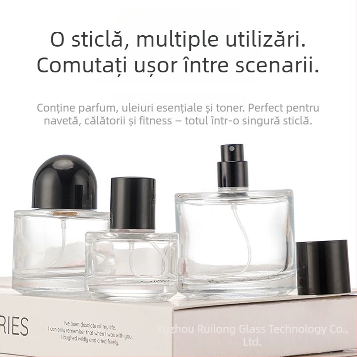 Sticlă cilindrică din sticlă pentru aromaterapie, 100 ml, pentru uleiuri esențiale, difuzor, recipient gol pentru parfum cu pulverizator