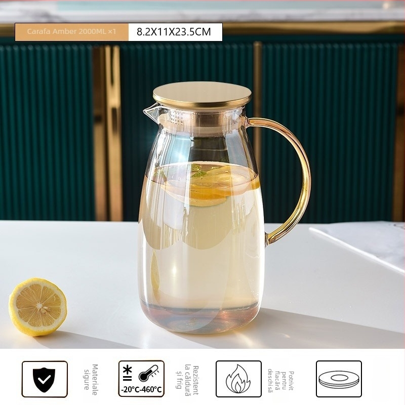 Set din sticlă pentru ceai și apă rece – rezistent la temperaturi înalte, capacitate mare, anti-cadere, design elegant, lux discret