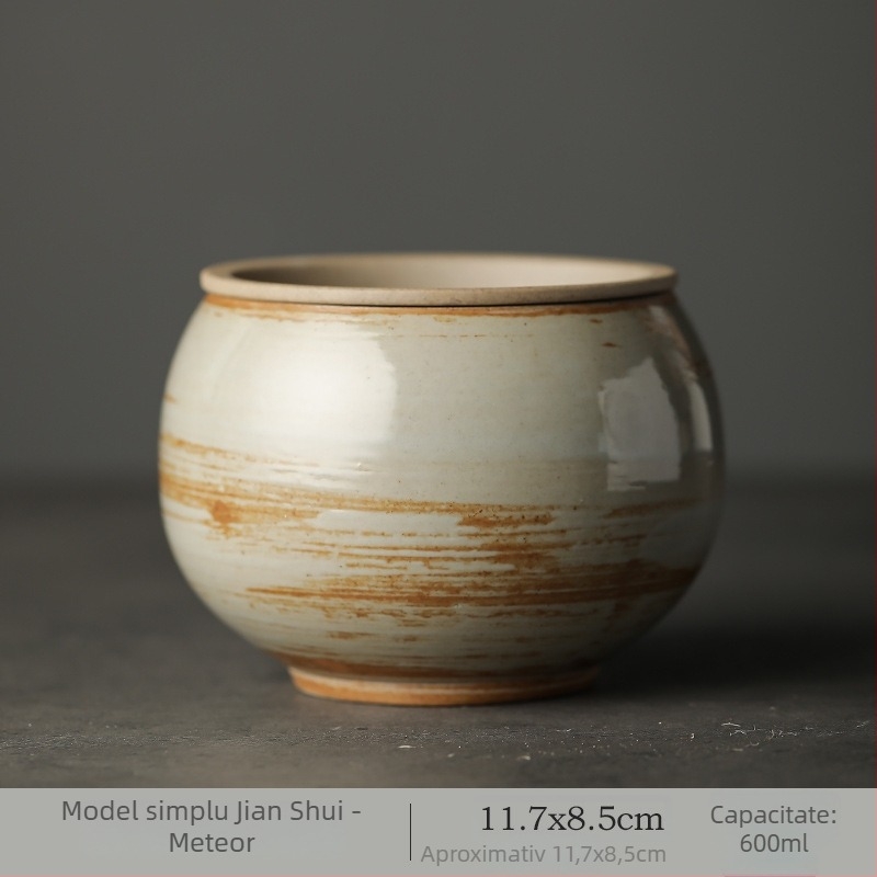 Set de spălat ceai din ceramică grosieră Jianshui, cu capac — recipient pentru zaț de ceai, bazin de apă și stil japonez retro pentru spălare