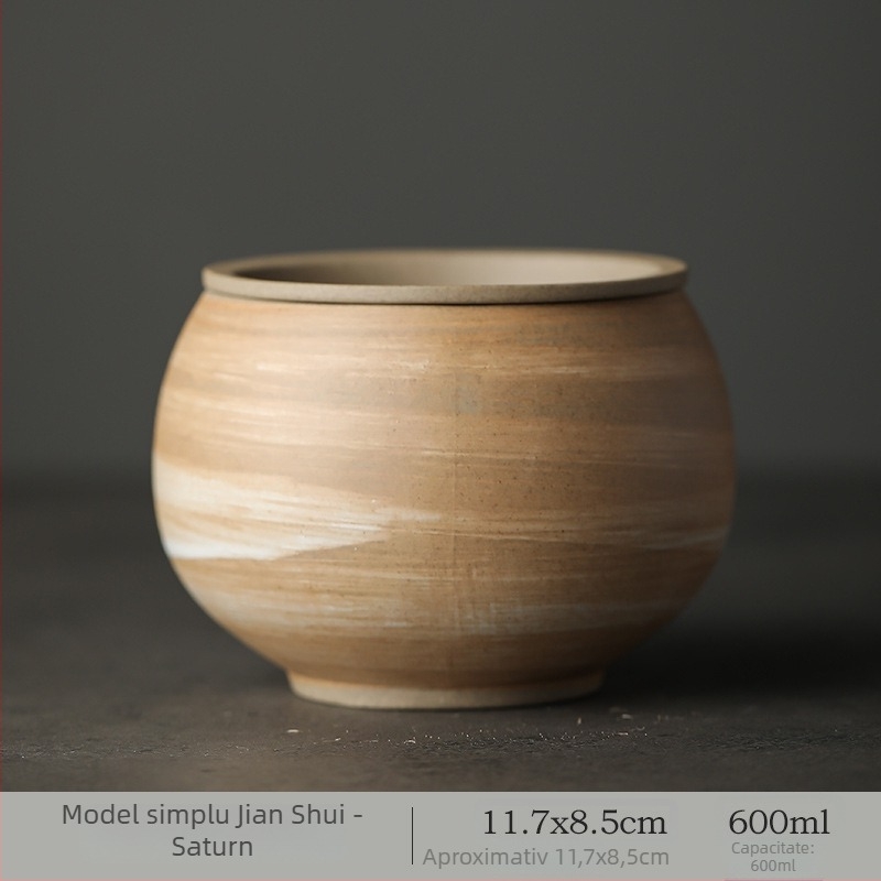 Set de spălat ceai din ceramică grosieră Jianshui, cu capac — recipient pentru zaț de ceai, bazin de apă și stil japonez retro pentru spălare