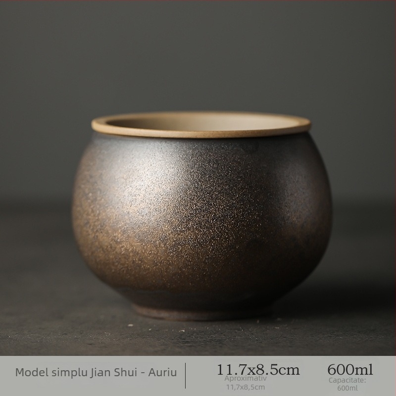 Set de spălat ceai din ceramică grosieră Jianshui, cu capac — recipient pentru zaț de ceai, bazin de apă și stil japonez retro pentru spălare