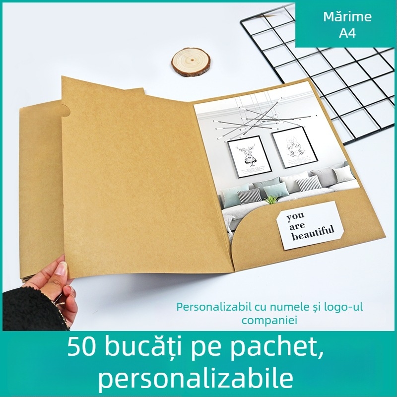 Set de 50 foldere în formă de L pentru A4, 337 g hârtie kraft fără acid, grosime sporită pentru discurs