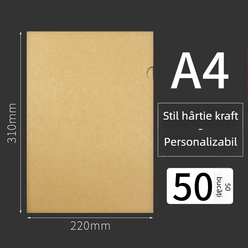 Set de 50 foldere în formă de L pentru A4, 337 g hârtie kraft fără acid, grosime sporită pentru discurs
