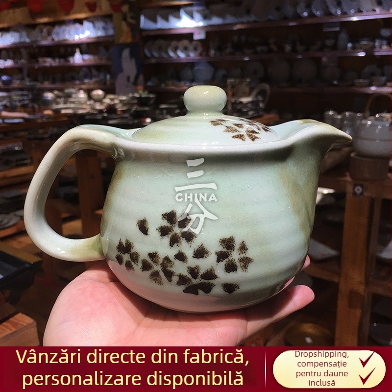 Ceainic ceramic în stil japonez, cu mâner inovator, potrivit pentru restaurante și utilizare casnică, ceainic cu orificii de filtrare