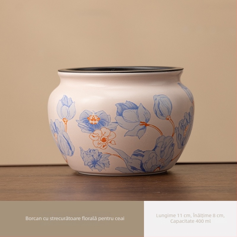 Vas ceramic pentru resturi de ceai, cu separare ceai-apă, compact pentru birou