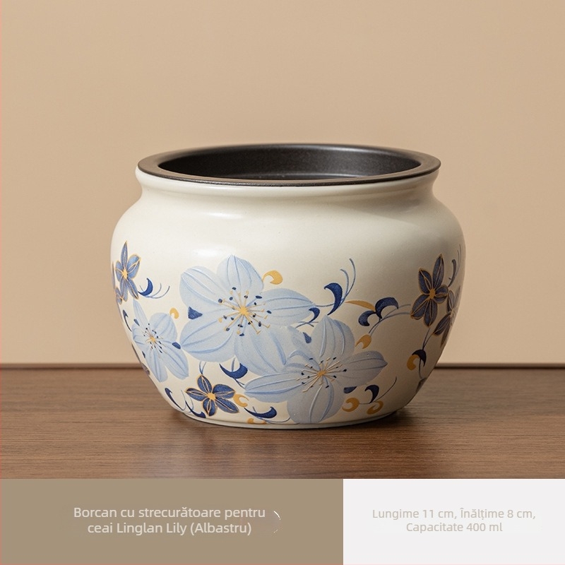 Vas ceramic pentru resturi de ceai, cu separare ceai-apă, compact pentru birou