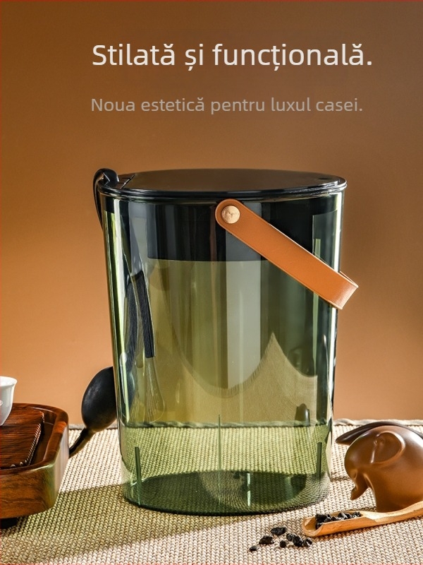 Recipient transparent din plastic cu capac, 12L, în formă de butoi, pentru depozitare și curățenie