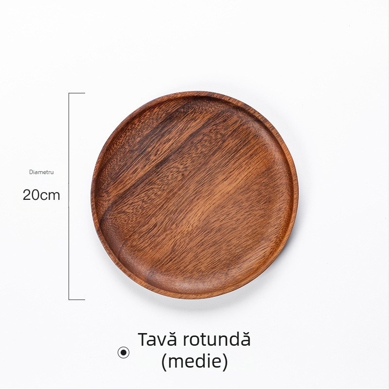 Tăviță rotundă din lemn de nuc, masiv, pentru fructe, ceai și cafea