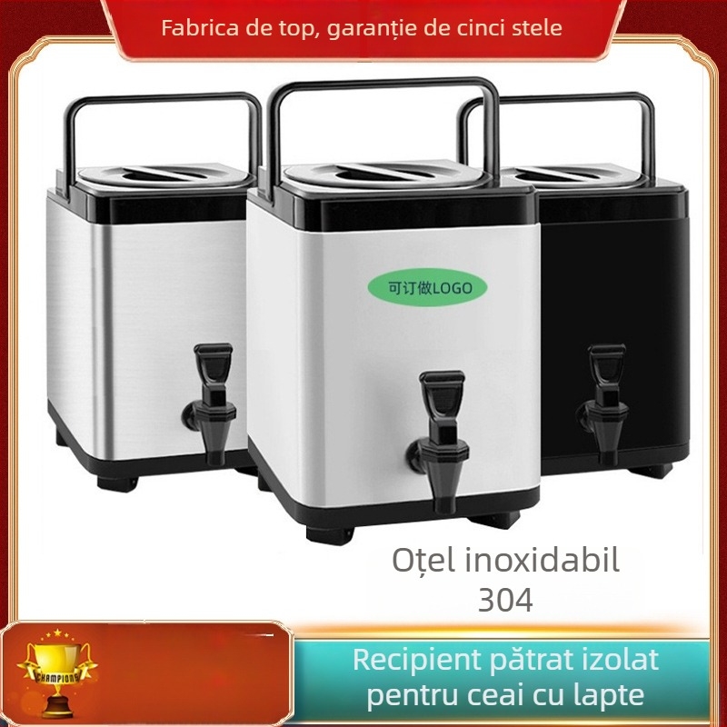 Recipient din oțel inoxidabil 304 pentru ceai cu lapte, pătrat izolat, destinat magazinelor de milk tea, recipient pentru infuzarea ceaiului, cu logo personalizat