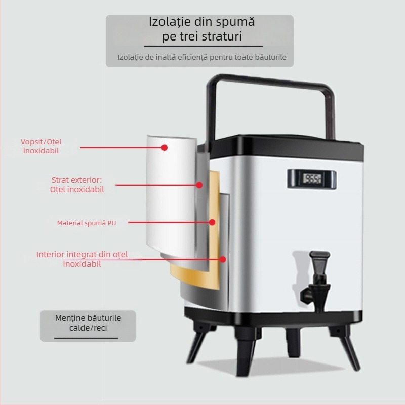 Recipient din oțel inoxidabil 304 pentru ceai cu lapte, pătrat izolat, destinat magazinelor de milk tea, recipient pentru infuzarea ceaiului, cu logo personalizat