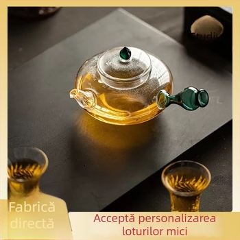 Ceainic din sticlă borosilikat de înaltă rezistență, mâner lateral, protecție anti-arzire, pentru flacară deschisă — set de ceai japonez Kung Fu
