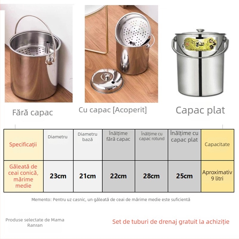Set de găleți pentru ceai din oțel inoxidabil cu drenaj și colectare de apă, găleată pentru resturi de ceai și coș de gunoi pentru accesorii Kung Fu ceai