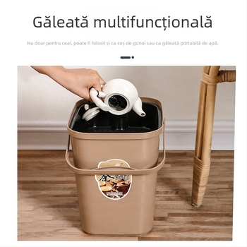 Găleată portabilă pentru ceai, cu strat de filtrare și capac pătrat cu arc, 10 L, stil retro, drenaj pentru apă uzată de ceai și depozitare a reziduurilor.