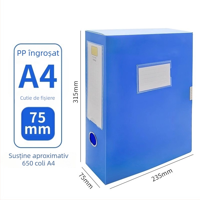 Cutie de fișiere A4 îmbunătățită, 55 mm, cutie din plastic pentru documente și foi de test