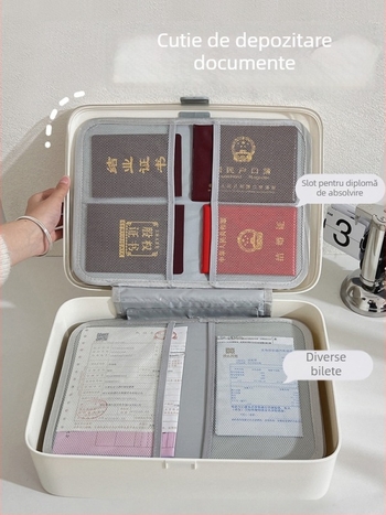 Organizator de documente pentru uz casnic: cutie de depozitare pentru documente importante, certificate de proprietate, cărți de familie, manuale și polițe de asigurare (model lemn, cu mâner)