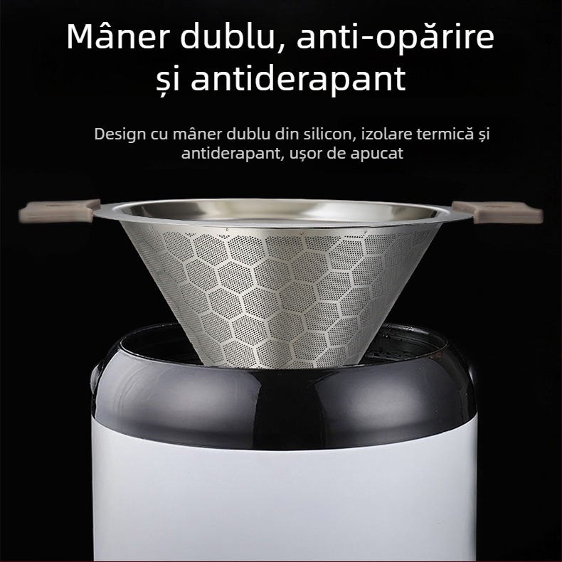 Filtru de ceai din oțel inoxidabil 304, cu mânere duble, sită fină pentru ceai și cafea