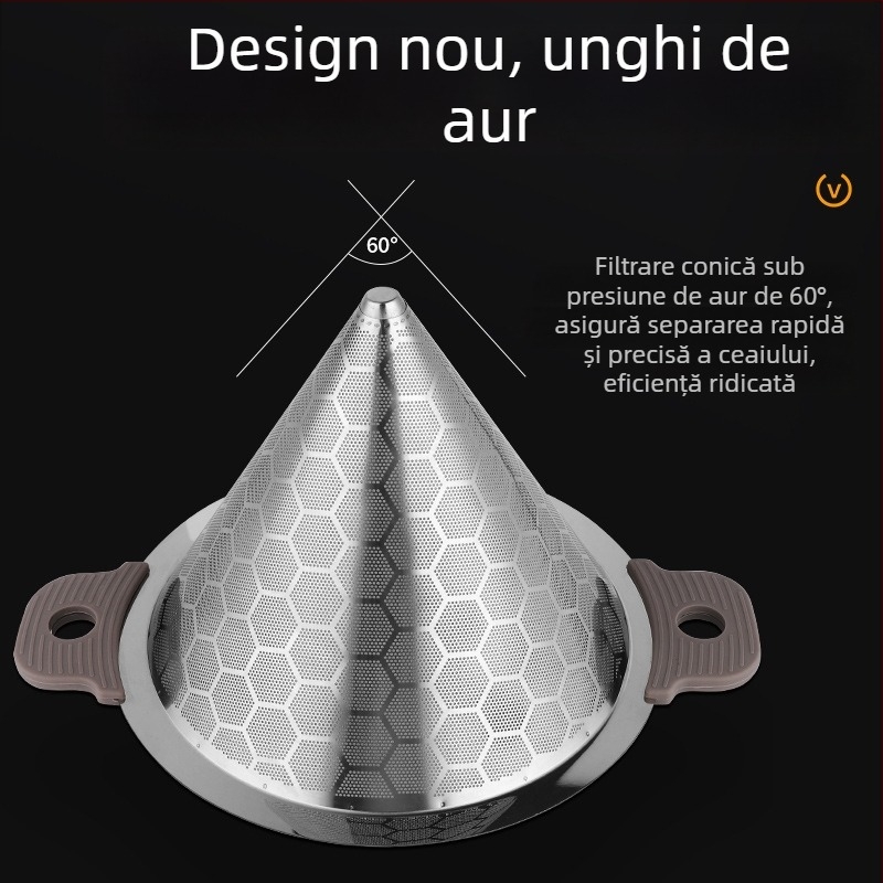 Filtru de ceai din oțel inoxidabil 304, cu mânere duble, sită fină pentru ceai și cafea