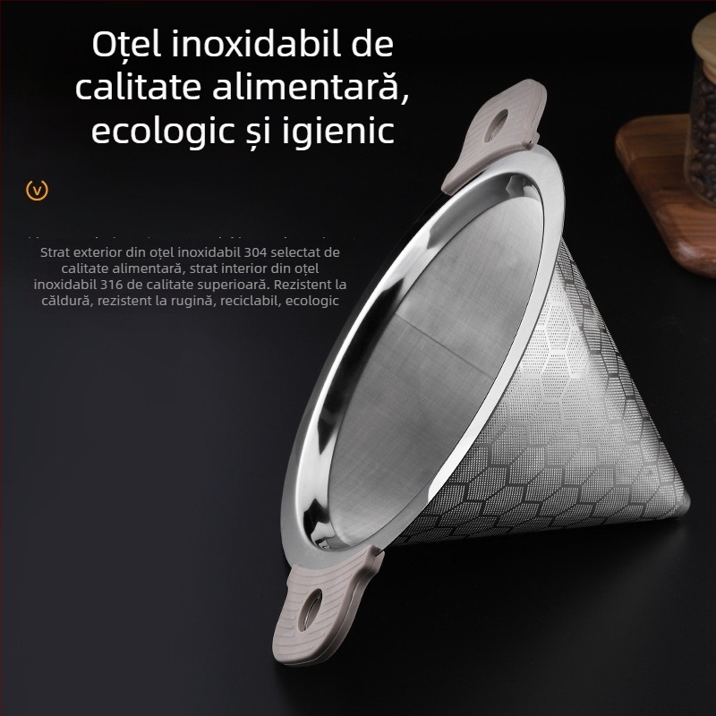 Filtru de ceai din oțel inoxidabil 304, cu mânere duble, sită fină pentru ceai și cafea